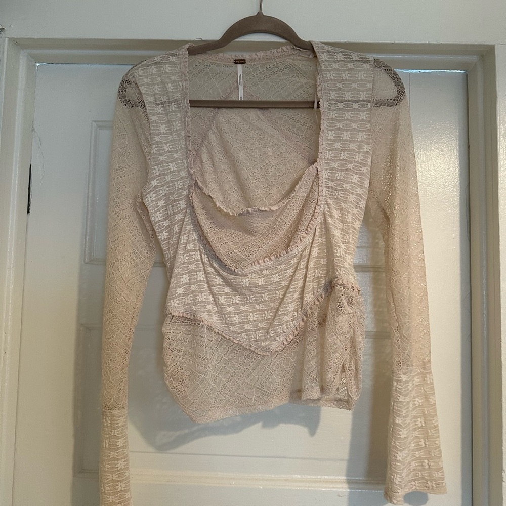 Free people light pink Cream Lace Top
